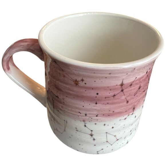 NWT Zodiac Celestial Mug Metallic Gold Stars Pink & White Hand-Painted 16-18oz - Picture 7 of 14